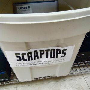 a bin of "scraptops"